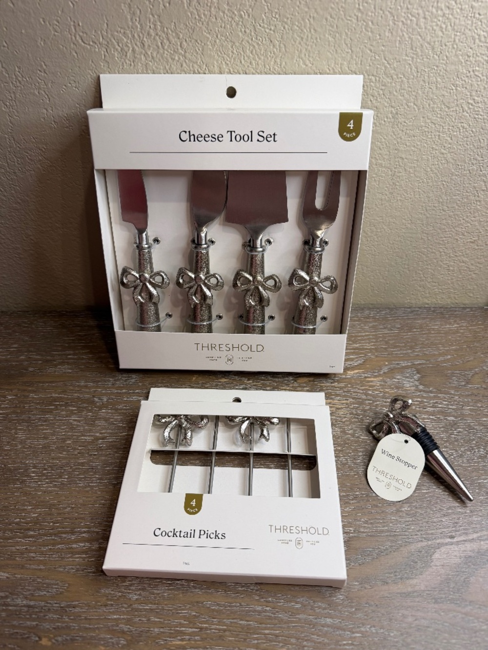 Target Threshold Bow Cheese Tool Set, Wine Stopper and Cocktail Set Bundle New